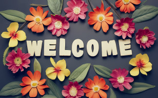 Welcome - Welcome Sign With Colorful Flowers Transparent PNG
