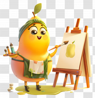 Cartoon Pear Painting - Pear Artist Painting On Canvas Transparent PNG