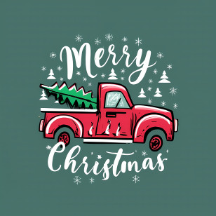 Merry Christmas - Red Truck With Christmas Tree Design Transparent PNG
