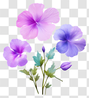 Purple Flowers - Pink And Purple Flowers With Green Leaves Transparent PNG