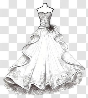 Doodle Bride Dress - Elegant White Bridal Gown Illustration Transparent PNG