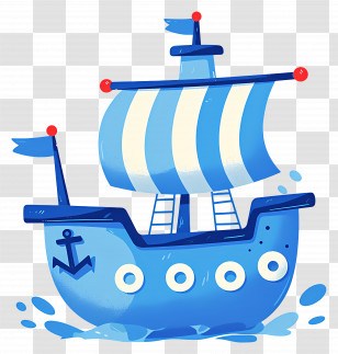 Cartoon Ship - Blue Sailing Ship Transparent PNG