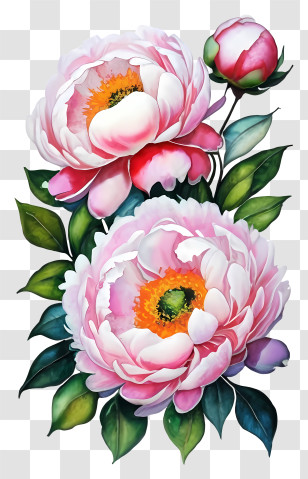 Pink Peony - Pink Peony Flowers With Green Leaves Transparent PNG