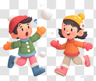 Children Playing Snowball Fight - Kids Playing In Snow With Winter Clothes Transparent PNG