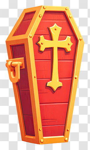 Cartoon Coffin With Cross - Red Coffin With Cross Design Transparent PNG