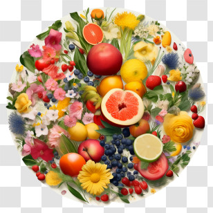 World Food Day - Colorful Fruits And Flowers Circle Illustration Transparent PNG