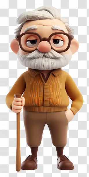 Cartoon Old Man - Cartoon Grandfather With Cane Transparent PNG