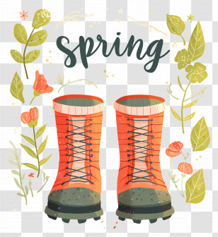 Boots For Girls - Orange Boots With Spring Flowers Transparent PNG