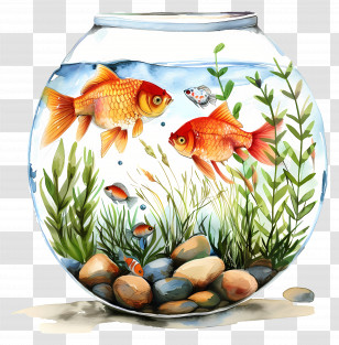 Fishbowl With Goldfish - Fishbowl With Goldfish And Aquatic Plants Illustration Transparent PNG