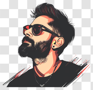 Virat Kohlir - Stylish Bearded Man With Sunglasses Illustration Transparent PNG