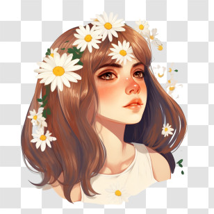 Fashion Girl
 - Artistic Portrait Of Girl With Daisy Flowers Transparent PNG