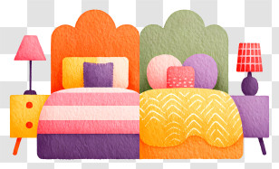 Modern Twin Bedroom Interior - Cozy Colorful Kids Bed Transparent PNG