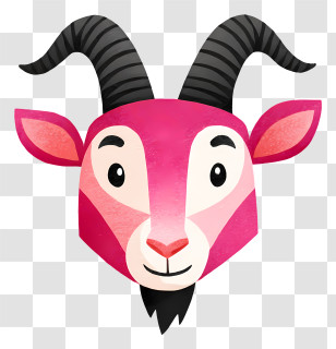 Capricorn Zodiac Sign - Cute Pink Goat Head Transparent PNG