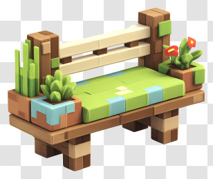 Minecraft Garden Bench - Pixelated Garden Bench With Plants Transparent PNG