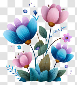 Pink And Blue Flowers - Colorful Flowers In Bloom Transparent PNG