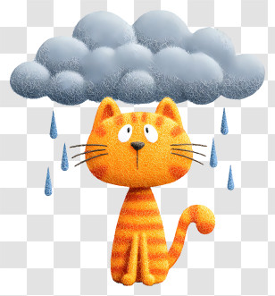 Cat Sitting Under Cloud - Sad Cartoon Cat Transparent PNG