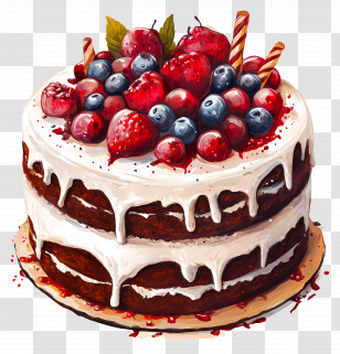 Cake Drawing - Layered Berry Cake With White Frosting Transparent PNG