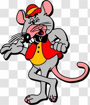 Chuck E Cheese - Gray Mouse Cartoon Character Transparent PNG