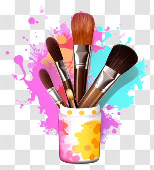 Makeup Brushes - Colorful Paintbrushes In A Holder Transparent PNG