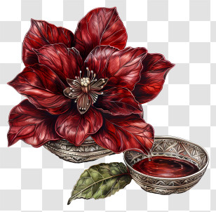 Flower Art - Red Flower In Decorative Bowl Transparent PNG