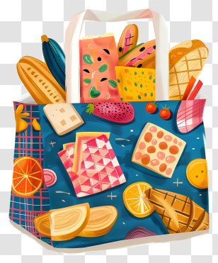 Paper Bag With Food - Colorful Grocery Bag With Food Transparent PNG