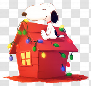 Snoopy Christmas - Cartoon Dog Relaxing On Festive Red House For Christmas Transparent PNG
