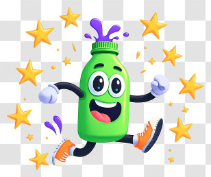 Fun Cartoon Bottle - Energetic Green Bottle Mascot Transparent PNG