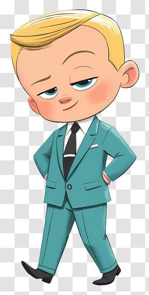 Boss Baby - Pouty Blond Baby In Teal Suit Transparent PNG