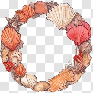 Seashell Frame - Decorative Seashell Wreath With Marine Theme Transparent PNG
