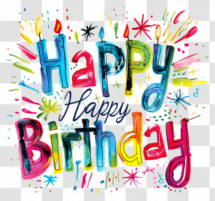 Happy Birthday - Happy Birthday Text With Colorful Decorations Transparent PNG