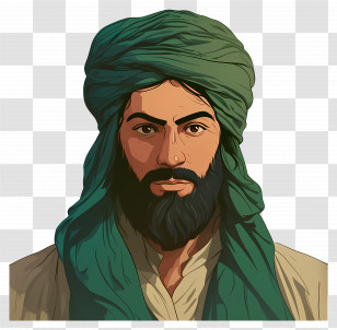 Arab Man - Man In Traditional Clothing And Green Turban Transparent PNG