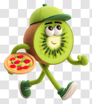 Kiwifruit Pizza Deliveryman - Kiwi Character With Pizza Transparent PNG
