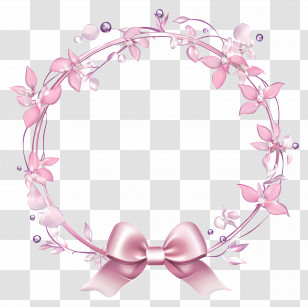 Ribbon Border - Pink Floral Wreath With Bow Transparent PNG
