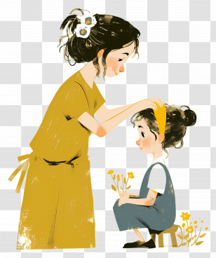 Mother Combing Daughter Hair - Mother And Child Bonding Transparent PNG
