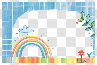 Cute Frame - Rainbow And Flowers Illustration With Tile Background Transparent PNG