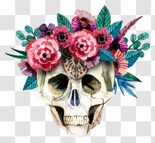 Halloween Skull Flowers - Floral Skull Art Transparent PNG