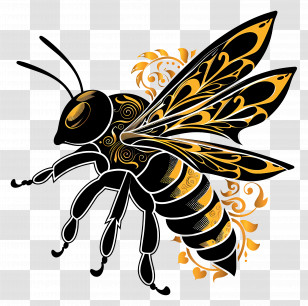 Bee Silhouette - Artistic Bee Illustration With Patterns Transparent PNG