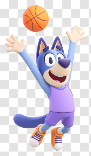 Bluey Playing Basketball - Blue Dog Cartoon Character Playing Basketball Transparent PNG