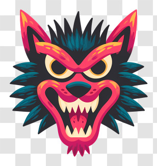 Scary Animal - Colorful Wolf Head With Fierce Expression Transparent PNG