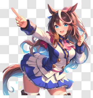 Umamusume Pretty Derby - Energetic Horse-girl Pointing In Blue Transparent PNG