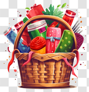 Basket - Festive Gift Basket With Treats Transparent PNG