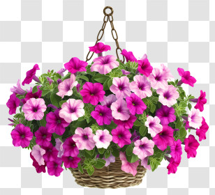 Elegant Petunia Flower Hanging Basket Vector 3d - Beautiful Hanging Basket With Colorful Flowers Transparent PNG