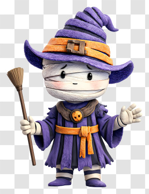 Mummy In Witch Outfit - Cute Mummy Witch In Purple Robe Transparent PNG