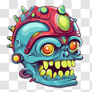 Zombie Skull - Cartoon Zombie Head With Cyberpunk Style Transparent PNG