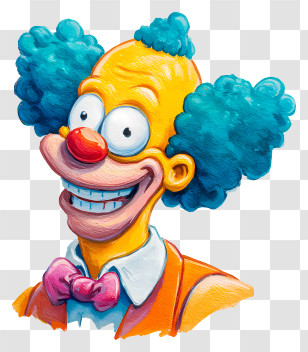 Krusty The Clown - Colorful Cartoon Clown With Pink Bow Transparent PNG