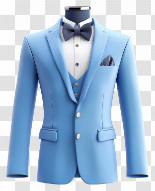 Blue Formal Wear - Tailored Blue Suit With Bow Tie Transparent PNG