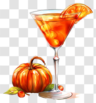 Pumptini Drink - Festive Orange Cocktail With Pumpkin Decor Transparent PNG