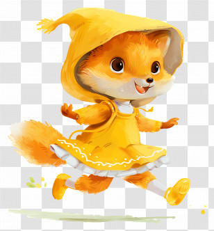 Little Fox - Fox In Yellow Dress Running Cartoon Transparent PNG