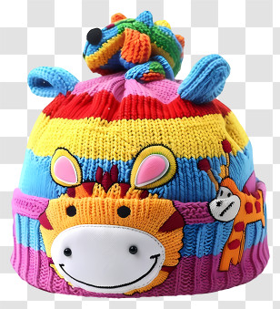 Knit Cap - Colorful Knit Hat With Animal Design Transparent PNG