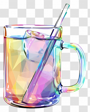 Mug - Colorful Glass Mug With Straw Transparent PNG